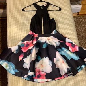 Black and floral semi-formal dress